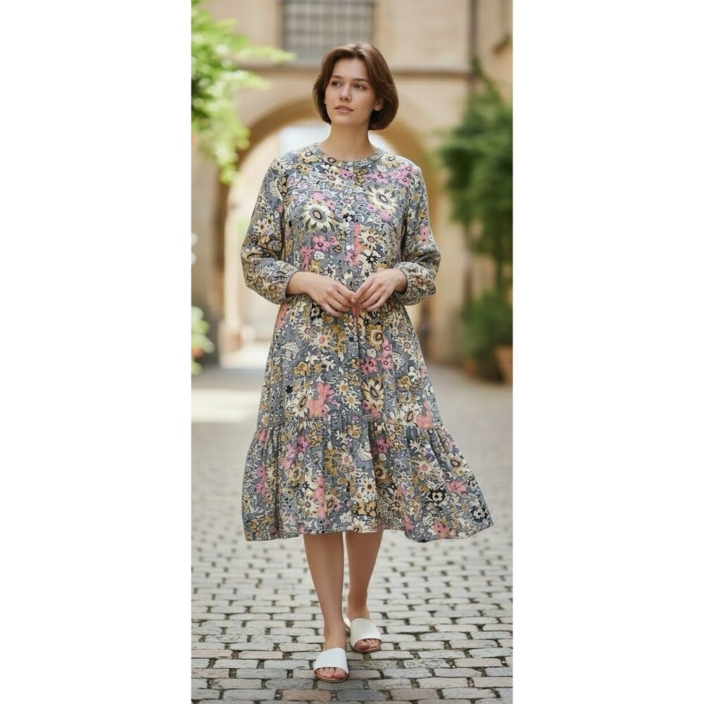 Natural Life NEW womens midi balloon slv boho floral tiered peasant dress Small